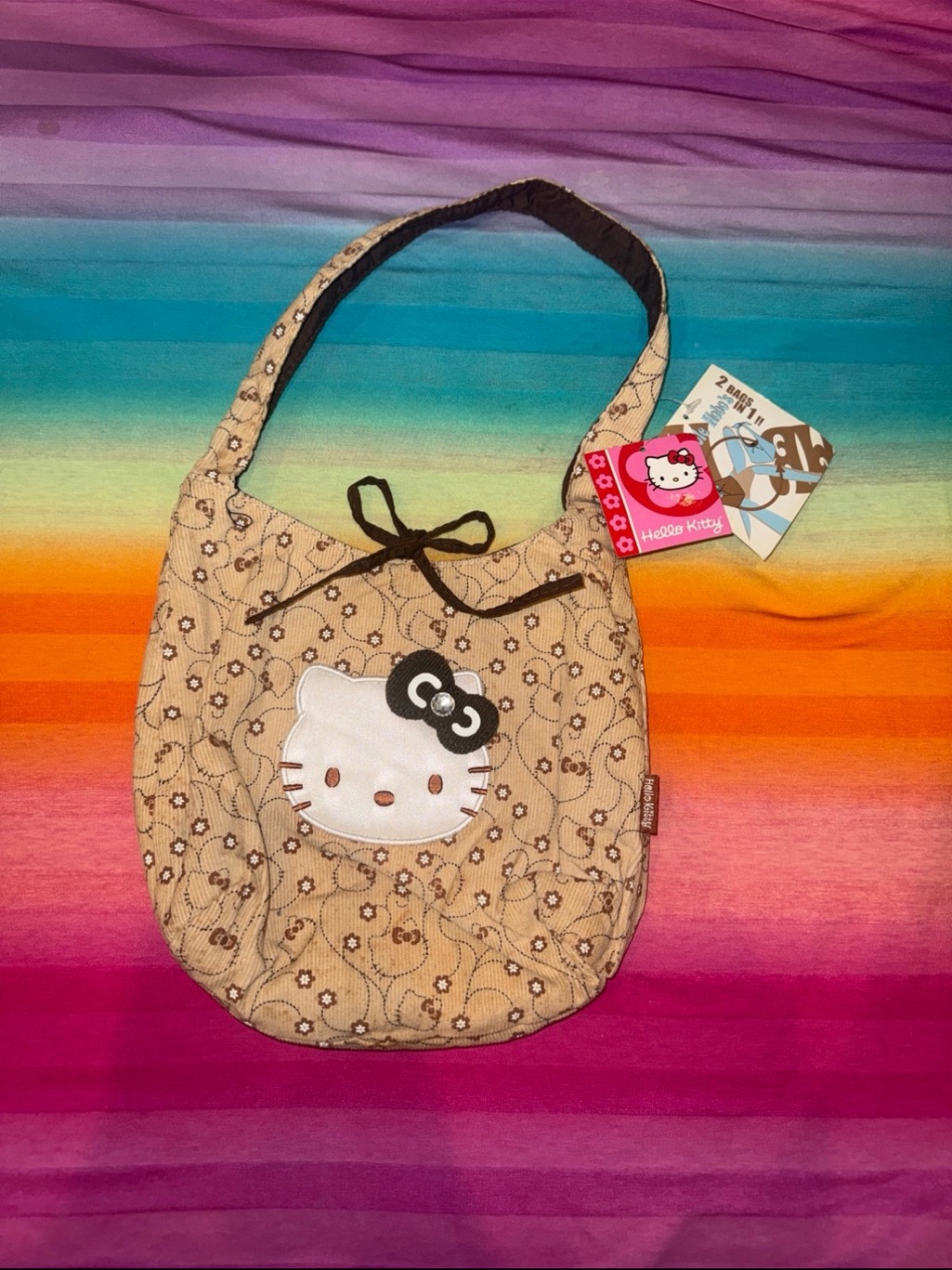 2006 Sanrio Hello Kitty Flower Corduroy Hobo Purse